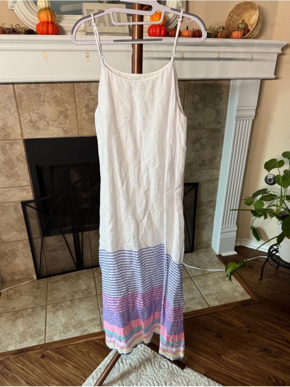 C&C California White Maxi Dress with Pastel Stripes
